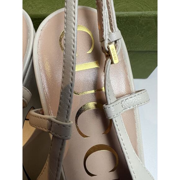 GUCCI SHOES PLATFORM White LEATHER SLINGBACK PUMPS w HORSEBIT $1,100 sz 39 9 - Picture 6 of 10